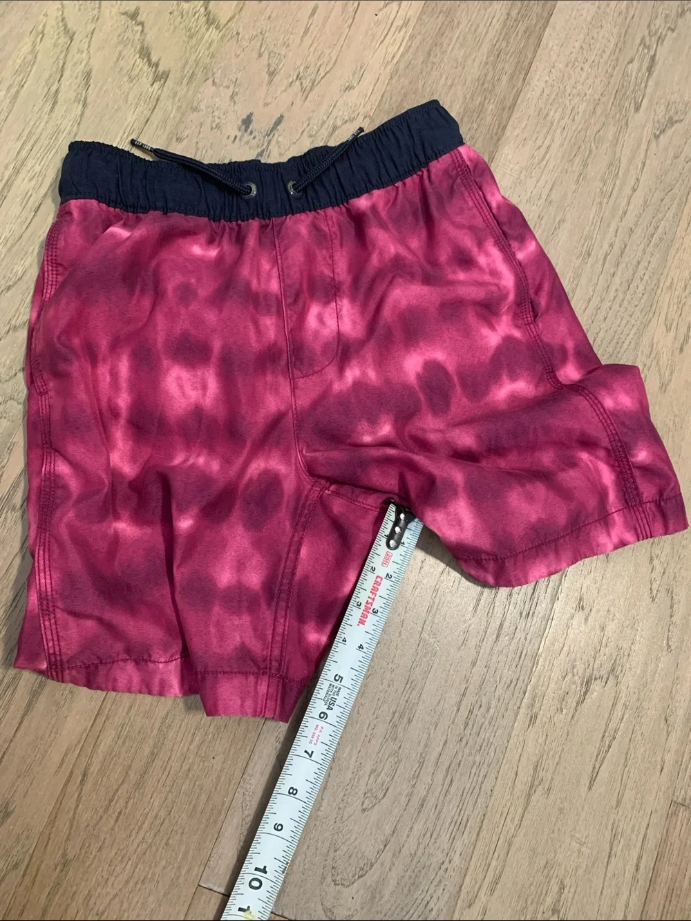 GAP Kids Pink Tie-Dye Elastic Waist Swim Shorts with Navy Waistband Size Large